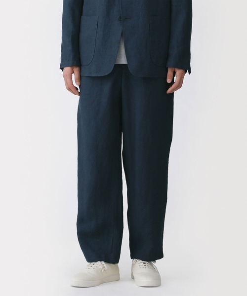 【新品未使用】無印良品　リネン(ヘンプ)　ジャケットパンツセット　ネイビー　L 無印良品（MUJI） コート ジャケット 紳士 リネン洗いざらしジャケット