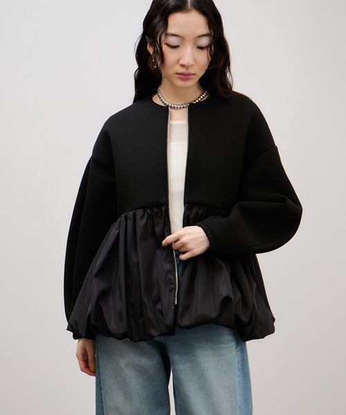 アダムエロペ 美品　ダンボール素材 ワイドスリーブ ブルゾン 短丈 黒 ADAM ET ROPE'（アダムエロペ） カーディガン ダンボールタフタ