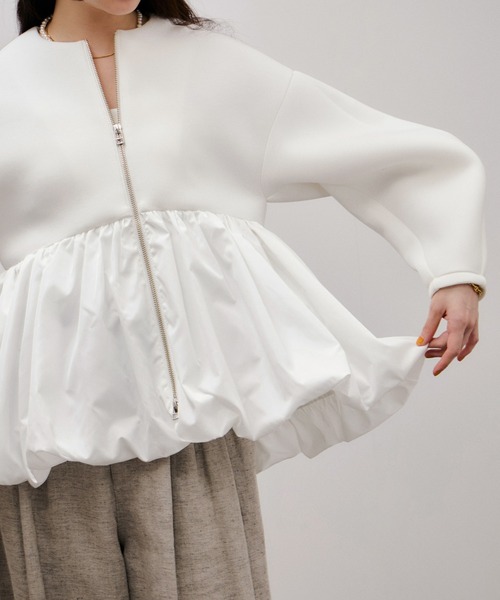新品 ADORE 24AW タフタペプラムカーディガン ポンチョ型 白 38 セール】【WEB限定】ジップペプラムカーディガン【洗える