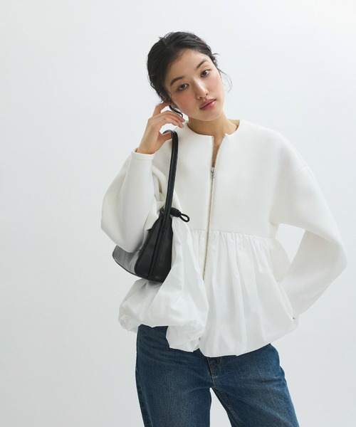 【aaa様】 アダムエロペ ダンボール タフタペプラムカーディガン サンプル品 ADAM ET ROPE'（アダムエロペ）の「【サステナブル】ダンボールタフタ