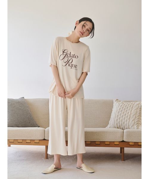 【新品未使用】GELATO PIQUE ルームウェア LとMサイズ クリーム色 gelato pique（ジェラートピケ） パジャマ ルームウェア 「接触冷感