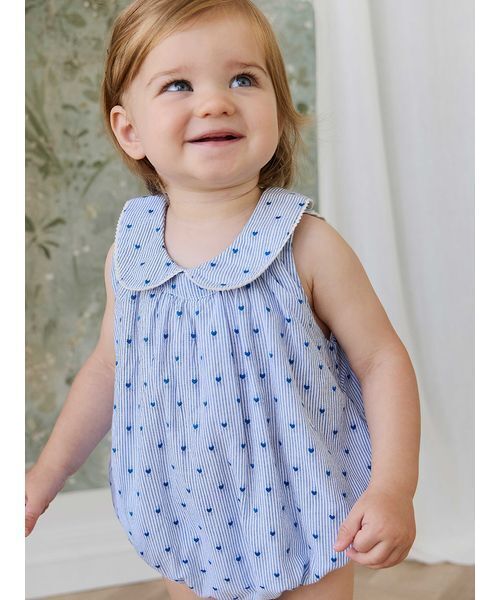 ベビー服 ロンパース ハートプリントプレイスーツ Stripe Indigo