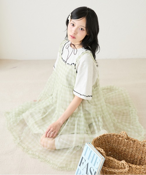 40 N°21 ドットチュール フリル キャミミニワンピ シースルー風 kutir（クティール） ワンピース 夏 フリルチュールミニキャミ