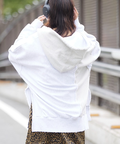 「etsinta」 ジップアップパーカー ONE SIZE ライトグレー レディース_画像3