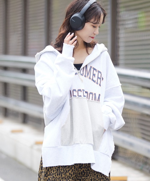 「etsinta」 ジップアップパーカー ONE SIZE ライトグレー レディース_画像4