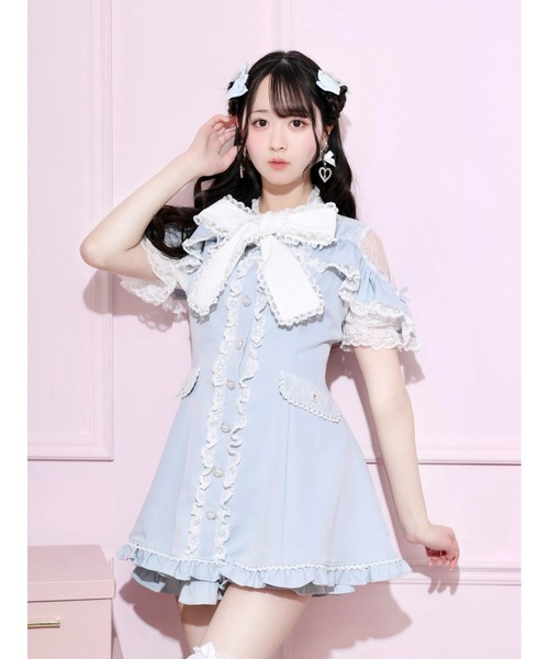 NOEMIE（ノエミー） ワンピース 半袖 レースボウタイケープフリル