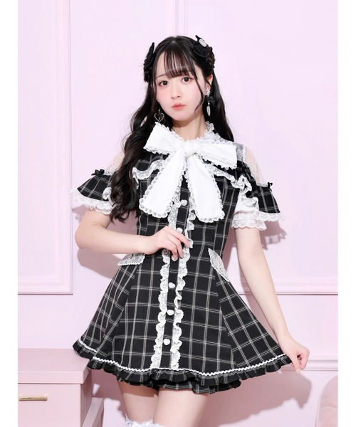 NOEMIE（ノエミー） ワンピース 半袖 レースボウタイケープフリル