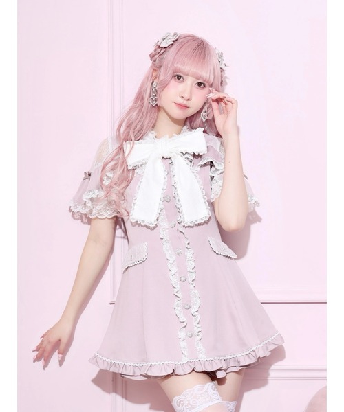 NOEMIE（ノエミー） ワンピース 半袖 レースボウタイケープフリル