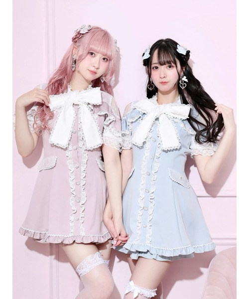 NOEMIE（ノエミー） ワンピース 半袖 レースボウタイケープフリル