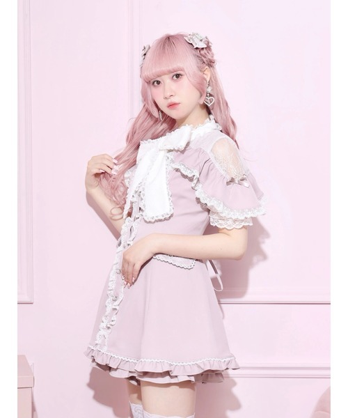 NOEMIE（ノエミー） ワンピース 半袖 レースボウタイケープフリル