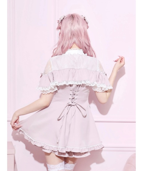 NOEMIE（ノエミー） ワンピース 半袖 レースボウタイケープフリル