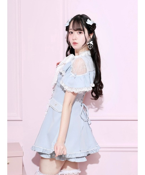 NOEMIE（ノエミー） ワンピース 半袖 レースボウタイケープフリル