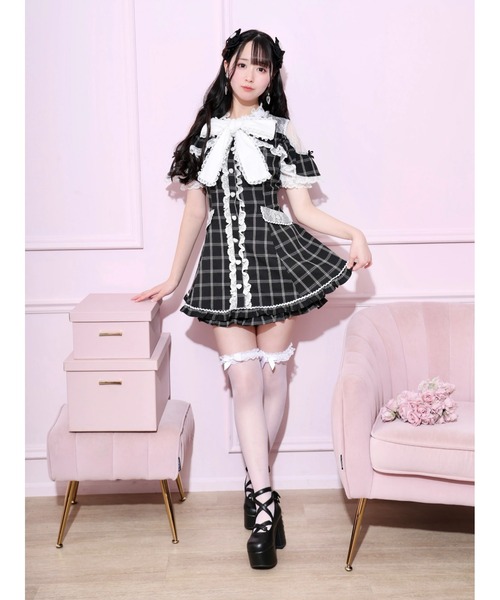 NOEMIE（ノエミー） ワンピース 半袖 レースボウタイケープフリル