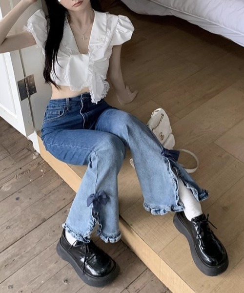「GEMEDA」 ブーツカットデニムパンツ S ブラック レディース_画像7