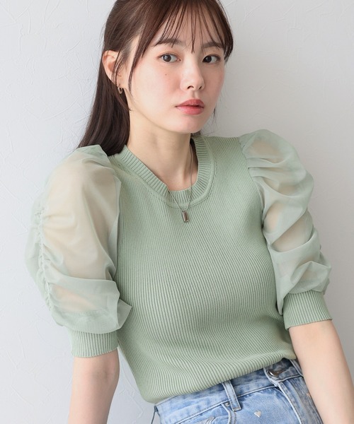 BLUEEAST ニット セーター シアースリーブサマーニット