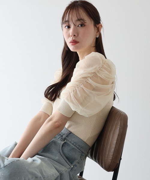 BLUEEAST ニット セーター シアースリーブサマーニット レディース