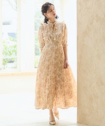 ワンピース 花柄 プリーツドレス エレガント ミモレ丈 DRESS+ ドレス ワンピース 花柄 レトロ柄 半袖 プリーツ ミモレ