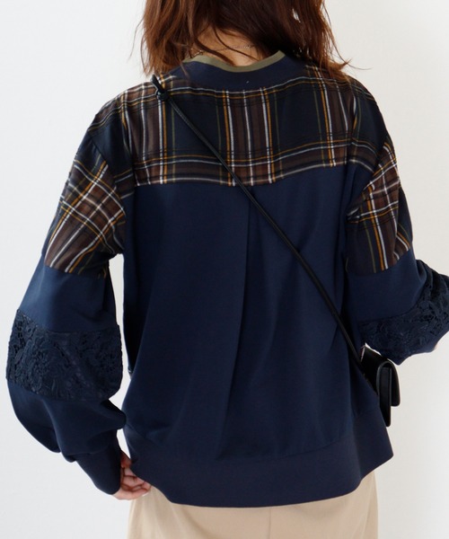 tシャツ EGLANTINE チェック切替プルオーバー レディース EGLANTINE tシャツ チェック切替プルオーバー レディース