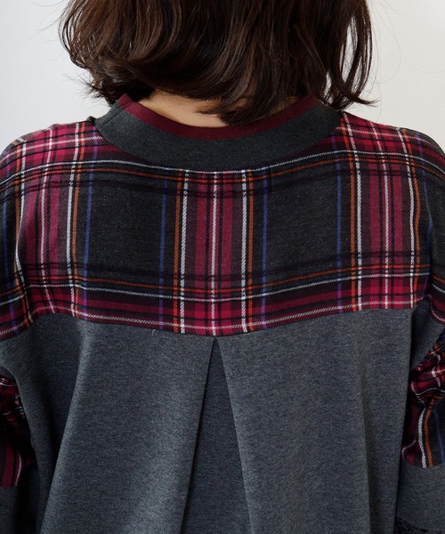 tシャツ EGLANTINE チェック切替プルオーバー レディース EGLANTINE tシャツ チェック切替プルオーバー レディース