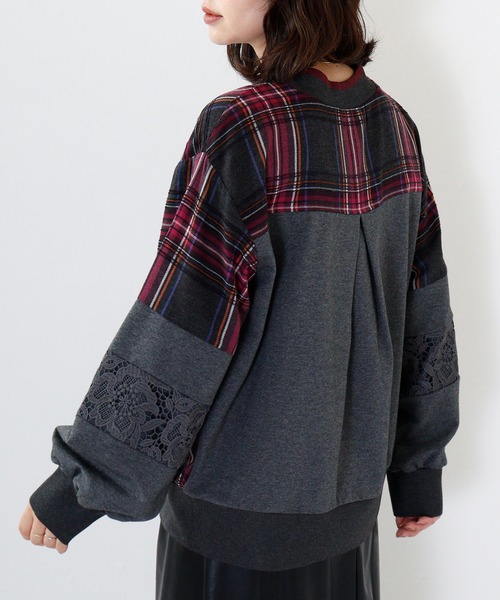 tシャツ EGLANTINE チェック切替プルオーバー レディース EGLANTINE tシャツ チェック切替プルオーバー レディース