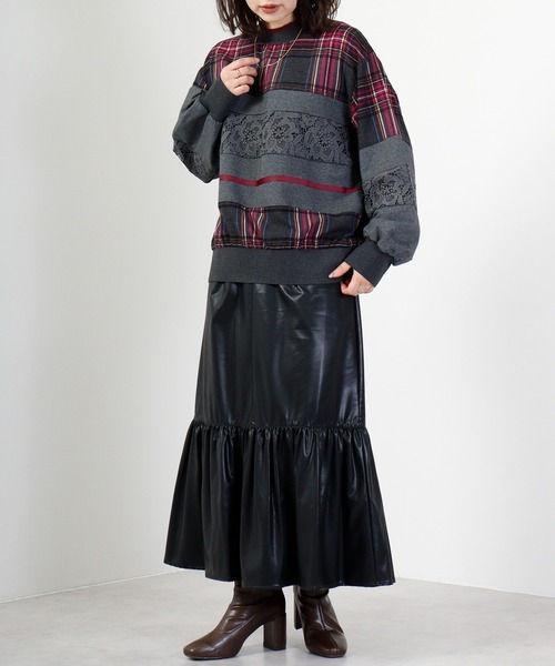 tシャツ EGLANTINE チェック切替プルオーバー レディース EGLANTINE tシャツ チェック切替プルオーバー レディース