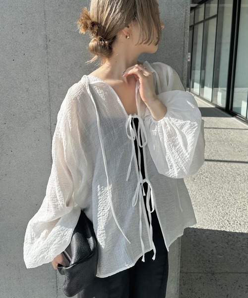 searoomlynn 2way embroidery ブラウス モカ ブラウス シャツ 2WAYボリュームオーバーブラウス レディース