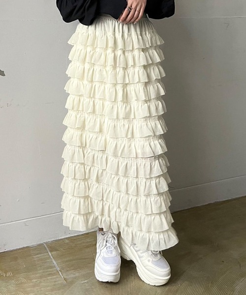 Jewelobe（ジュエローブ） スカート シフォンフリルロングスカート
