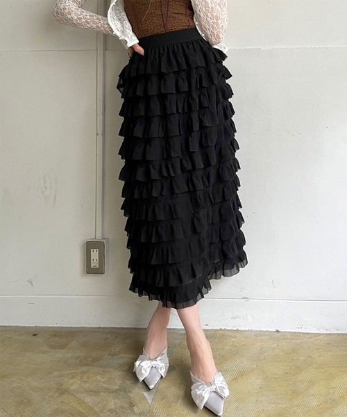 ☆ ☆フリルHigh-Low スカート シフォンドレス Jewelobe スカート シフォンフリルロングスカート : ZOZOTOWN