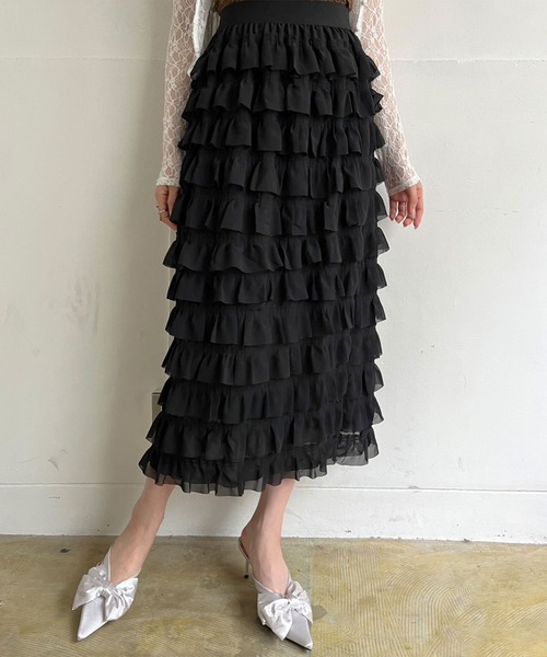 安心追跡【COAST】Sophie Habbooシフォンティアードフリルマキシ Jewelobe スカート シフォンフリルロングスカート : ZOZOTOWN
