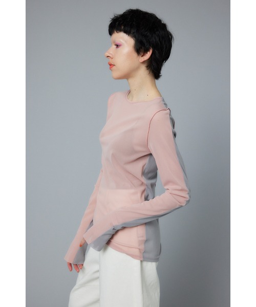 HeRIN.CYE tシャツ Bicolor mesh inner tops バイカラーメッシュ