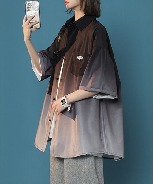 NEW GENTLEMAN シャツ トロミ グラデ オーバーサイズ半袖シャツ メンズ