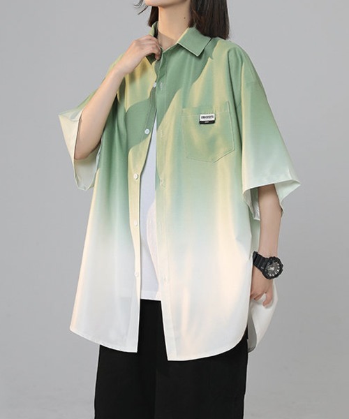 NEW GENTLEMAN シャツ トロミ グラデ オーバーサイズ半袖シャツ