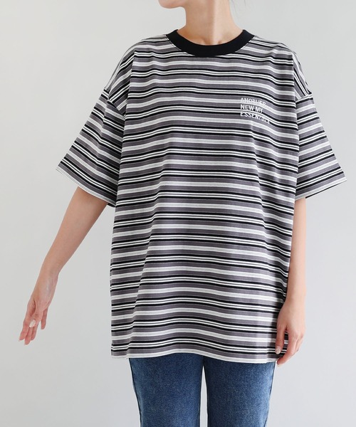 ANME tシャツ 半袖 ANMEエンブロイダリーロゴマルチボーダー半袖T