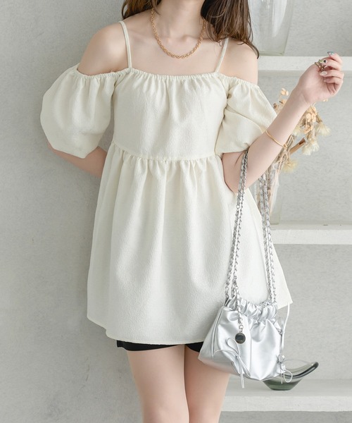 tシャツ オフショルペプラムトップス レディース Ambre Neige tシャツ off shoulder peplum tops / ポコポコ