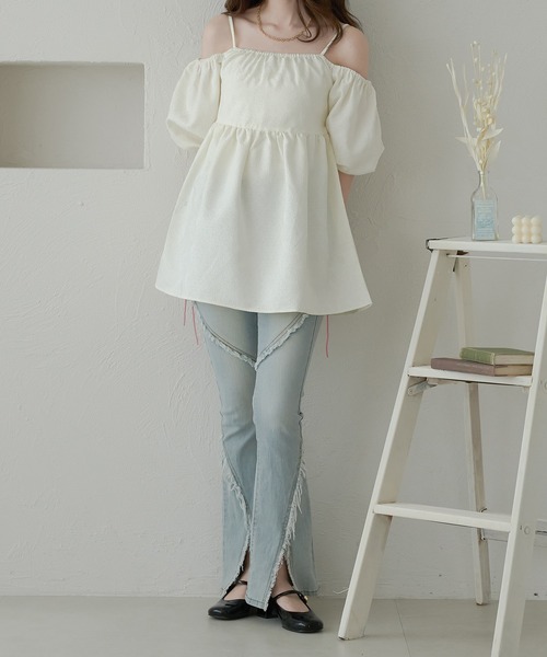 tシャツ オフショルペプラムトップス レディース Ambre Neige tシャツ off shoulder peplum tops / ポコポコ