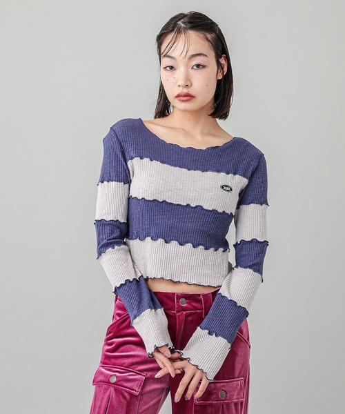 X-girl（エックスガール） tシャツ STRIPED CROPPED TOP レディース