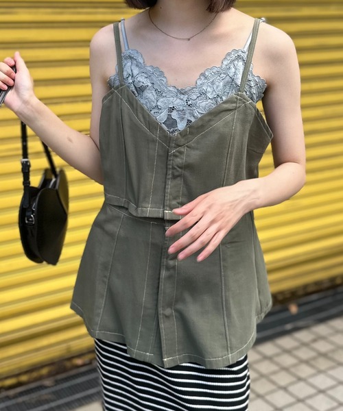 mi via loca キャミソール 「マルチWAY」ライトデニム 配色ステッチ 