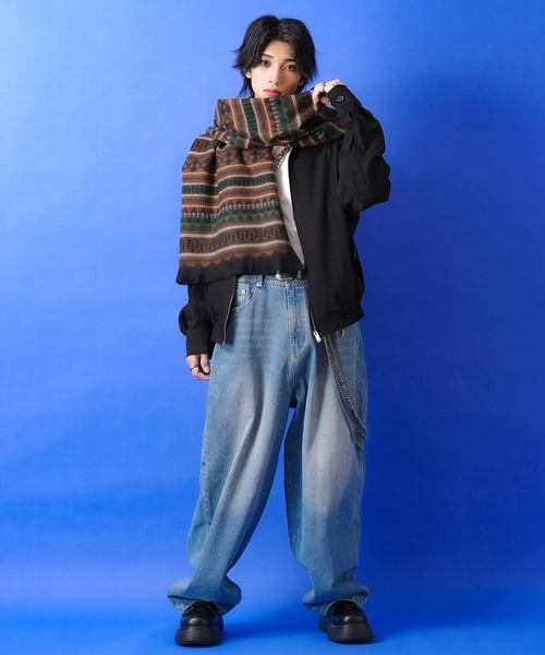 マフラー an meets zakka ネイティブ柄ファータッチマフラー メンズ