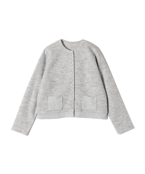 【美品】SHIPS ビジュー＆パールモチーフカーディガン　グレー 手洗い可能〉*ビジュー＆パールモチーフカーディガン◇ | シップス