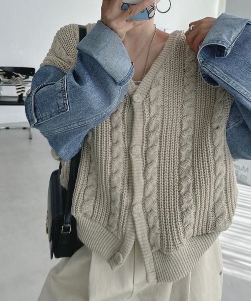 N.s ニット セーター デニムドッキングケーブルニットトップス
