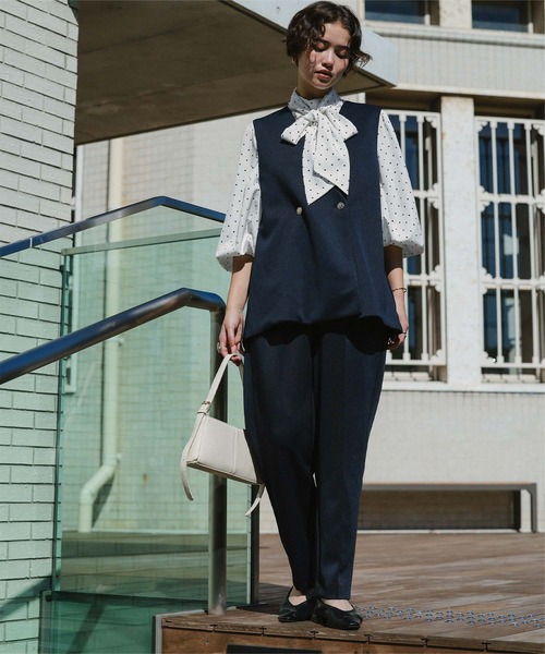 MORABITO 長袖シャツ リボン付き セール】ビッグカラーフロントリボンブラウス（シャツ/ブラウス