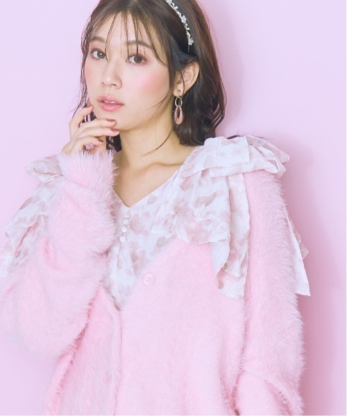 marun カーディガン 「大きいサイズ」 ショート丈シャギーニット