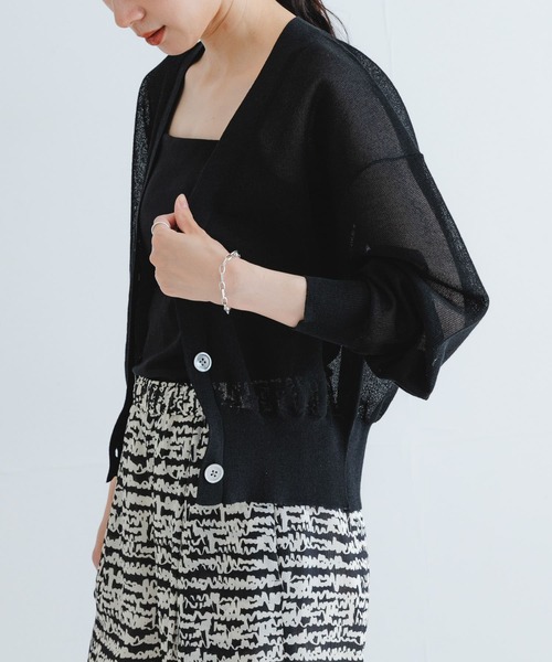 カーディガン new basic　リネン混スポンディッシュニットカーディガン レディース new basic リネン混スポンディッシュニットカーディガン[URA4