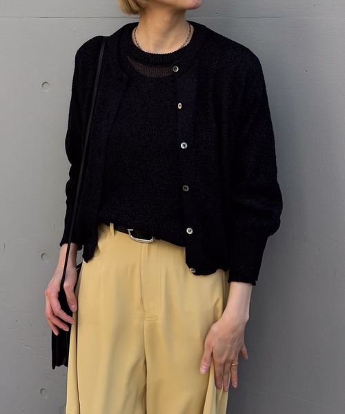 九分袖 和紙カーディガン 日本製  Audrey and John Wad ショート丈 手洗い可 メッシュ 涼しい 軽い 伸縮性 青 緑 長袖 ボタン 180-36251 Audrey and John Wad カーディガン 和紙混ホールガーメント9分袖