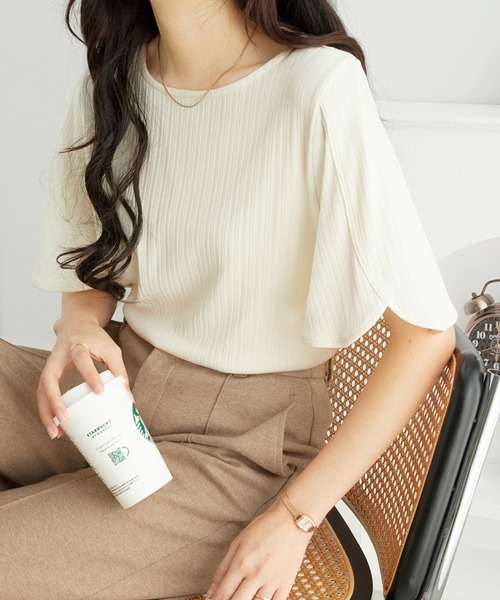 tシャツ チュールフリルフレンチスリーブトップス レディース