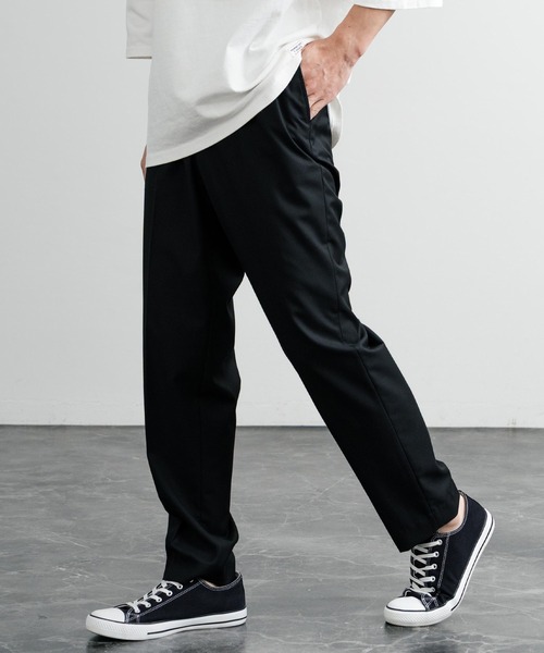 mmm様 ココチよ／ピンタックテーパードパンツ／ウォッシャブル／ウール