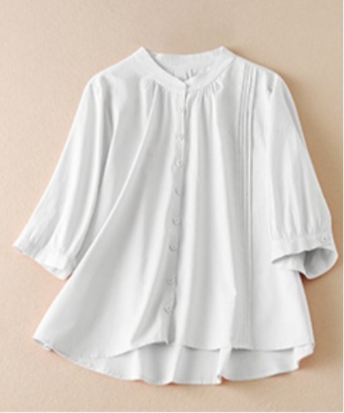 ファビアナフィリッピ　モニーレ　 スタンドカラーシャツブラウス BLANC FICELLE ブラウス シャツ 5分袖 スタンドカラー シャツ