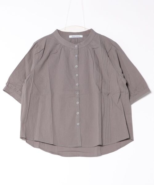 マディソンブルー シャツ ブラウス スタンドカラー 長袖 前開き 01 グレー BLANC FICELLE ブラウス シャツ 5分袖 スタンドカラー シャツ