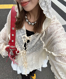 レースメローフーディートップス_color:アイボリー セール】レースメローフーディートップス（Tシャツ/カットソー