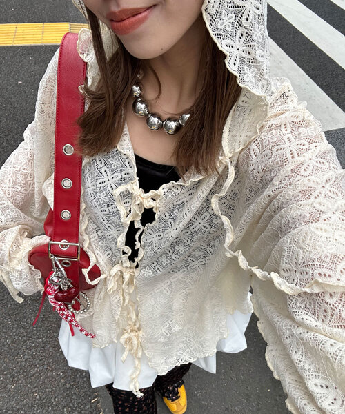 レースメローフーディートップス_color:アイボリー CIAOPANIC tシャツ レースメローフーディートップス レディース